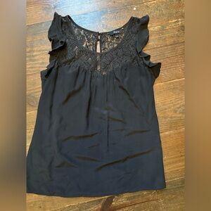 Black Lace Ruffle Sleeveless Top